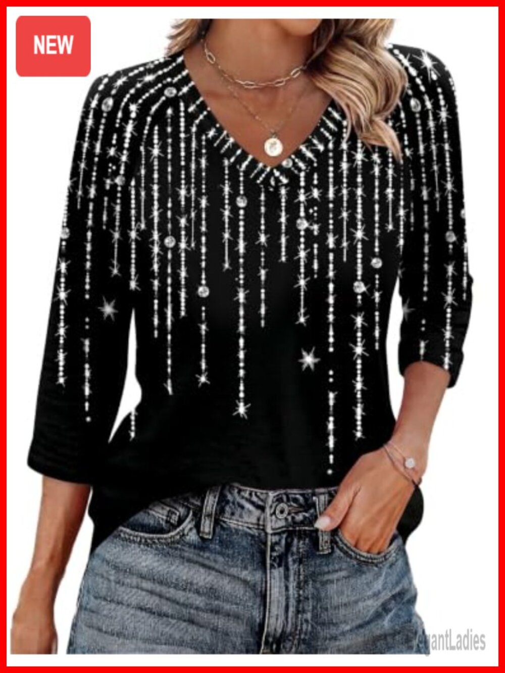 Women's 3/4 Sleeve V Neck Tunic Top Soft Stretch Casual Blouse